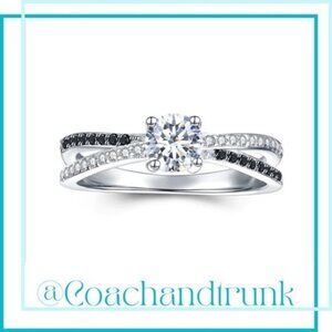 NWT Sterling Silver Black Spinel & White Zirconia Channel Set Bypass Ring